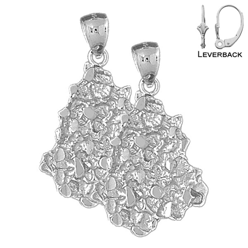 Sterling Silver 38mm Nugget Earrings (White or Yellow Gold Plated)