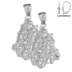 Sterling Silver 38mm Nugget Earrings (White or Yellow Gold Plated)