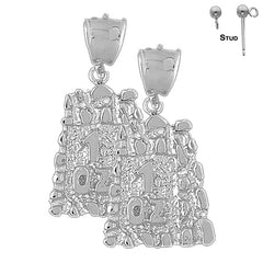 Sterling Silver 41mm "1 Oz" Nugget Earrings (White or Yellow Gold Plated)