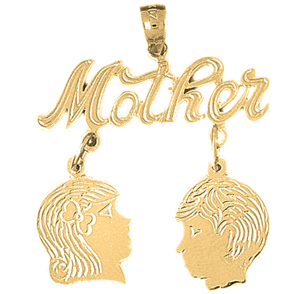 10K, 14K or 18K Gold Mother With Son And Daughter Pendant