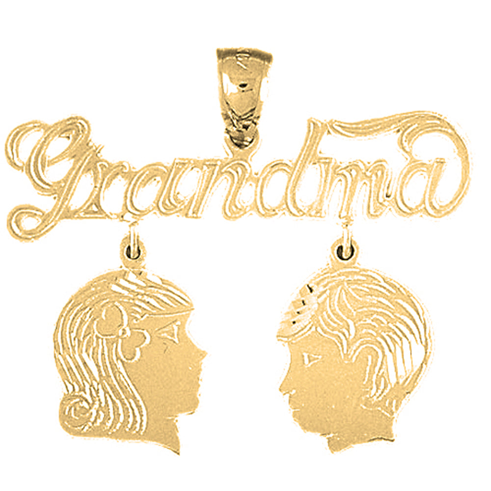 10K, 14K or 18K Gold Grandma With Son And Daughter Pendant