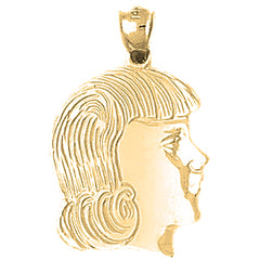10K, 14K or 18K Gold Girl Head Pendant