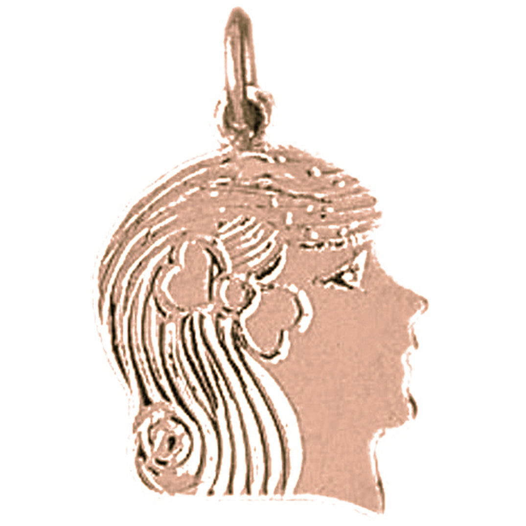 14K or 18K Gold Girl Head Pendant