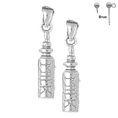 Sterling Silver 24mm Baby Bottle Earrings (White or Yellow Gold Plated)