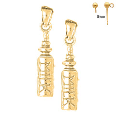 Sterling Silver 24mm Baby Bottle Earrings (White or Yellow Gold Plated)
