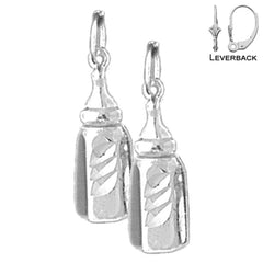 Sterling Silver 21mm Baby Bottle Earrings (White or Yellow Gold Plated)