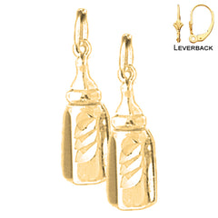 Sterling Silver 21mm Baby Bottle Earrings (White or Yellow Gold Plated)