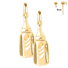 Sterling Silver 21mm Baby Bottle Earrings (White or Yellow Gold Plated)