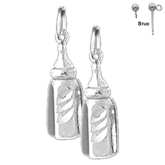 Sterling Silver 21mm Baby Bottle Earrings (White or Yellow Gold Plated)