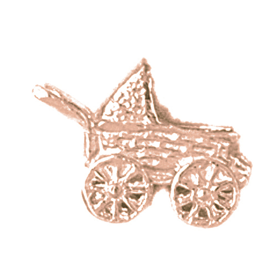 10K, 14K or 18K Gold 3D Baby Stroller Pendant