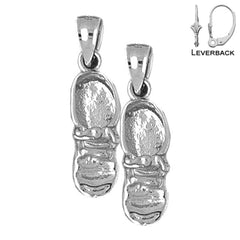 Sterling Silver 25mm 3D Baby Booty, Shoe Earrings (White or Yellow Gold Plated)