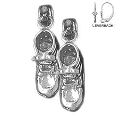 Sterling Silver 21mm 3D Baby Booty, Shoe Earrings (White or Yellow Gold Plated)