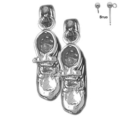 Sterling Silver 21mm 3D Baby Booty, Shoe Earrings (White or Yellow Gold Plated)