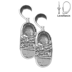 Sterling Silver 18mm 3D Baby Booty, Shoe Earrings (White or Yellow Gold Plated)