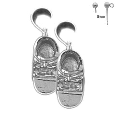 Sterling Silver 18mm 3D Baby Booty, Shoe Earrings (White or Yellow Gold Plated)