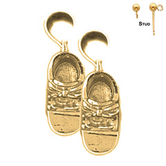 Sterling Silver 18mm 3D Baby Booty, Shoe Earrings (White or Yellow Gold Plated)