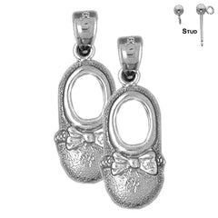 Sterling Silver 21mm Baby Booty, Shoe Earrings (White or Yellow Gold Plated)