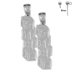 Sterling Silver 27mm Girl Earrings (White or Yellow Gold Plated)