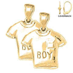 Pendientes tipo camiseta para niño de plata de ley de 20 mm (chapados en oro blanco o amarillo)