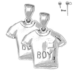 Pendientes tipo camiseta para niño de plata de ley de 20 mm (chapados en oro blanco o amarillo)