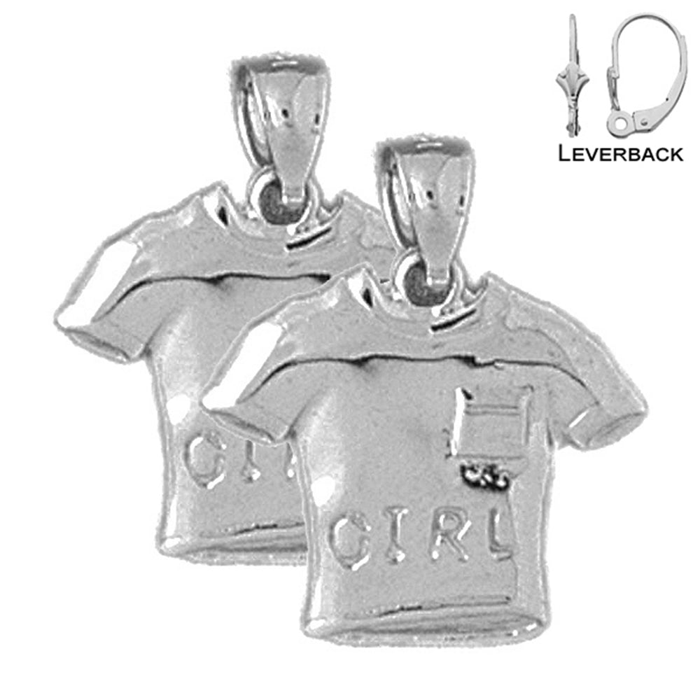 Sterling Silver 19mm Girl T-Shirt Earrings (White or Yellow Gold Plated)