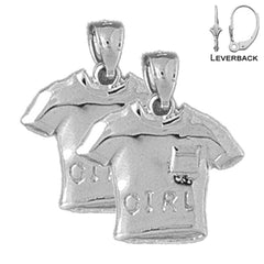 Sterling Silver 19mm Girl T-Shirt Earrings (White or Yellow Gold Plated)