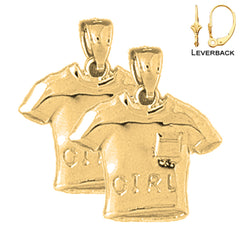 Sterling Silver 19mm Girl T-Shirt Earrings (White or Yellow Gold Plated)