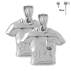 Pendientes tipo camiseta para niña de plata de ley de 19 mm (chapados en oro blanco o amarillo)