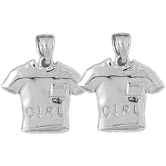 Sterling Silver 19mm Girl T-Shirt Earrings