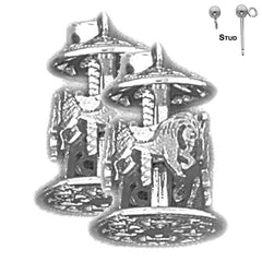 Sterling Silver 20mm 3D Carousel Earrings (White or Yellow Gold Plated)