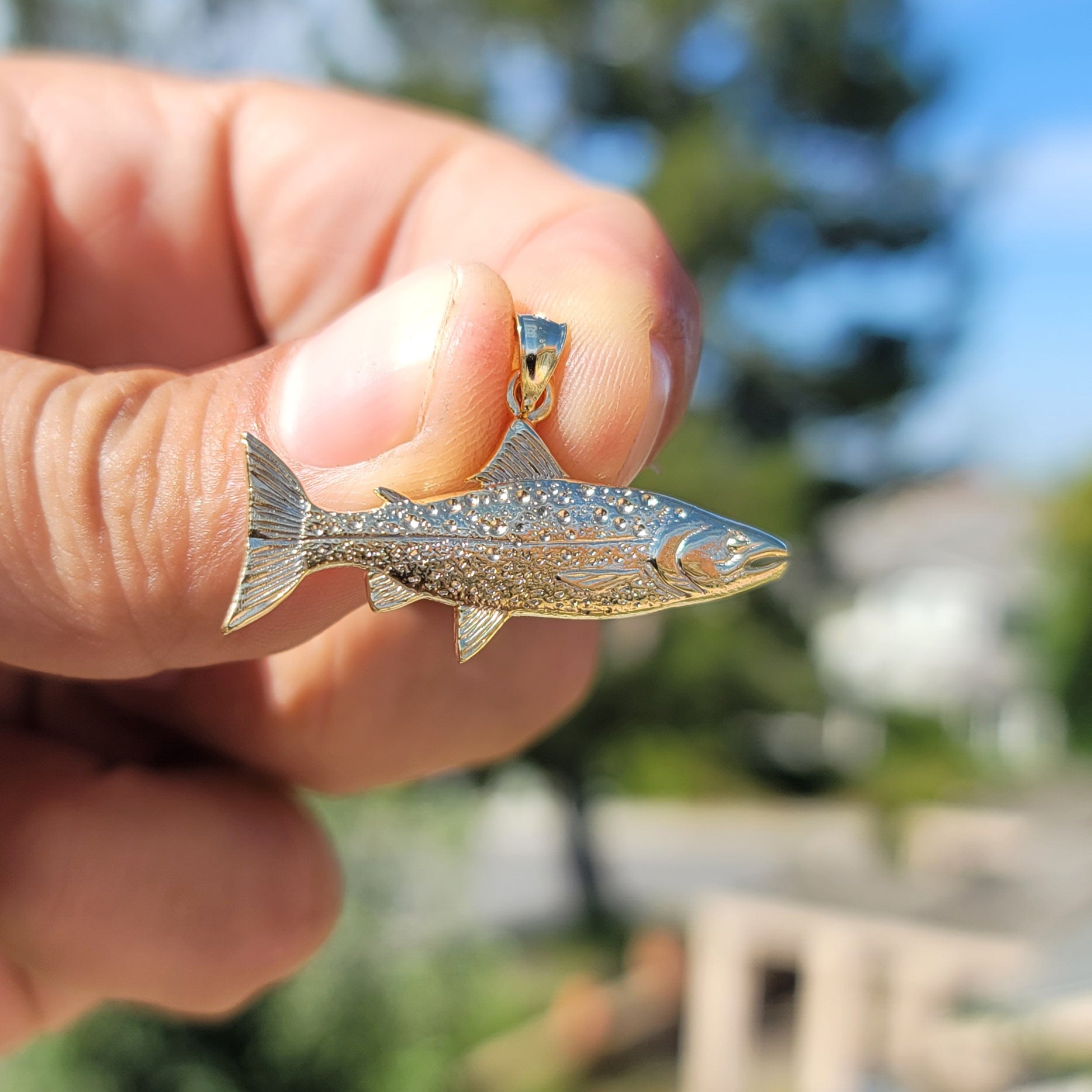 10K, 14K or 18K Gold Salmon Pendant