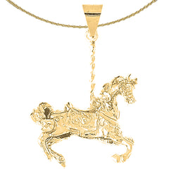 Colgante de caballo carrusel 3D de oro de 10 quilates, 14 quilates o 18 quilates