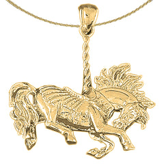 Colgante de caballo carrusel 3D de oro de 10 quilates, 14 quilates o 18 quilates