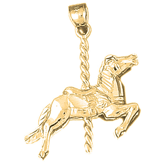 10K, 14K or 18K Gold 3D Carousel Horse Pendant