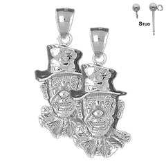 Sterling Silver 36mm Clown Earrings (White or Yellow Gold Plated)