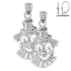 Sterling Silver 29mm Clown Earrings (White or Yellow Gold Plated)