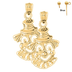 Sterling Silver 29mm Clown Earrings (White or Yellow Gold Plated)