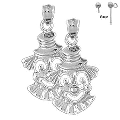 Sterling Silver 29mm Clown Earrings (White or Yellow Gold Plated)