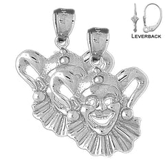 Sterling Silver 30mm Clown, Jester Earrings (White or Yellow Gold Plated)