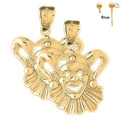 Sterling Silver 30mm Clown, Jester Earrings (White or Yellow Gold Plated)