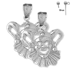 Sterling Silver 30mm Clown, Jester Earrings (White or Yellow Gold Plated)