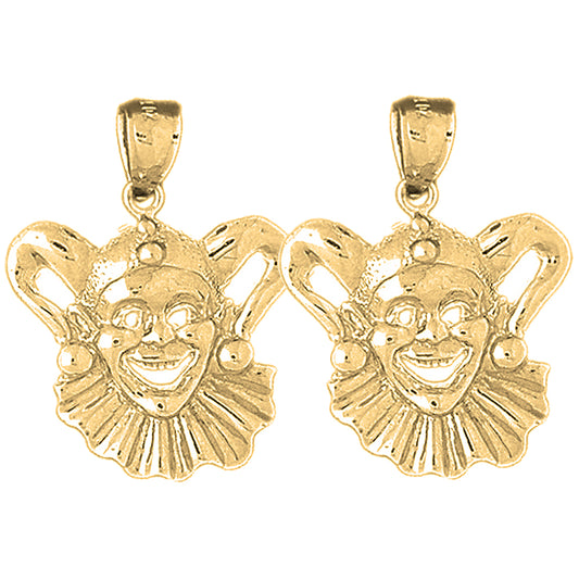Yellow Gold-plated Silver 30mm Clown, Jester Earrings