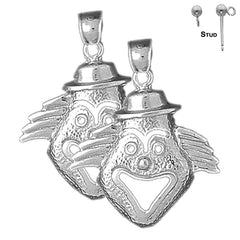 Sterling Silver 29mm Clown Earrings (White or Yellow Gold Plated)
