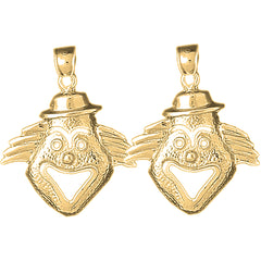 Yellow Gold-plated Silver 29mm Clown Earrings