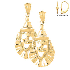 Sterling Silver 38mm Clown Earrings (White or Yellow Gold Plated)