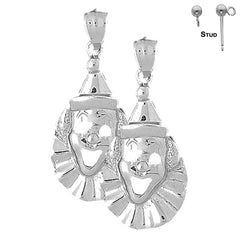 Sterling Silver 38mm Clown Earrings (White or Yellow Gold Plated)