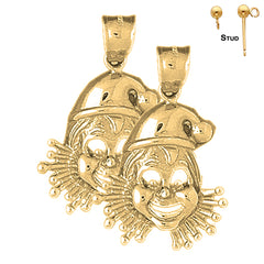 Sterling Silver 32mm Clown Earrings (White or Yellow Gold Plated)