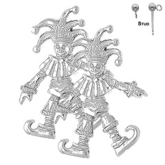 Sterling Silver 45mm Clown, Jester Earrings (White or Yellow Gold Plated)