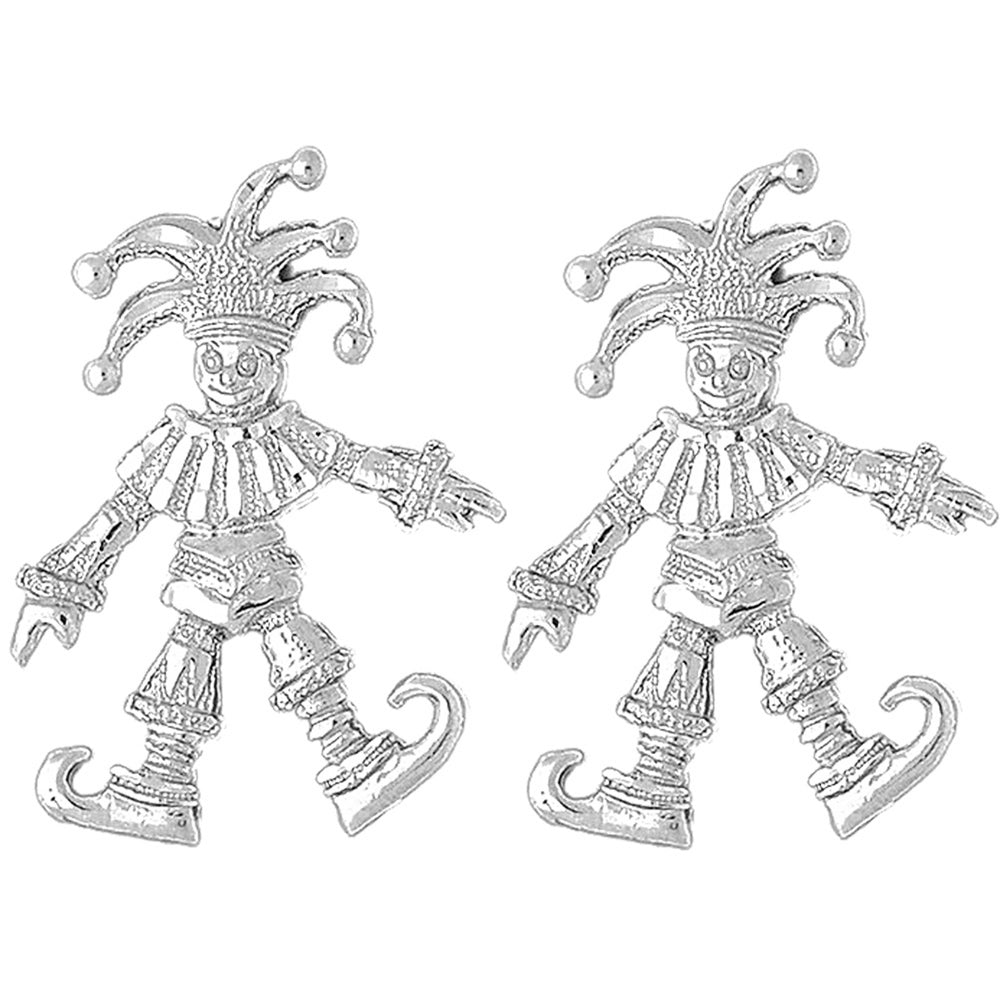 Sterling Silver 45mm Clown, Jester Earrings