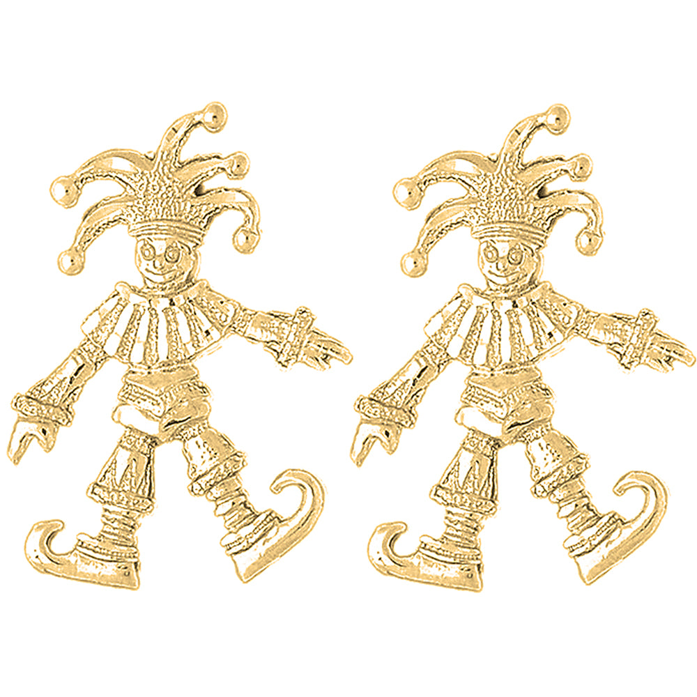 Yellow Gold-plated Silver 45mm Clown, Jester Earrings